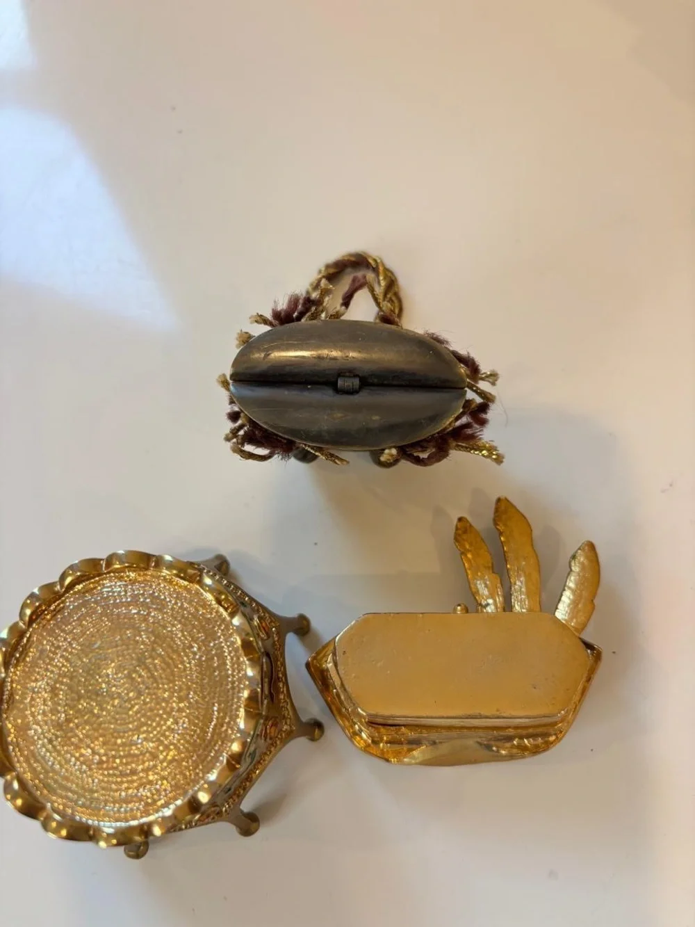 Mardi Gras Enamel Trinket Box Lot - Mask, Crown, and Woven Basket Designs